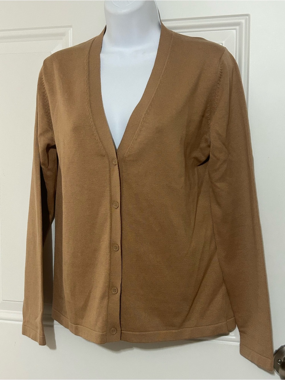 Women's Lightweight Brown V-Neck Button Cardigan